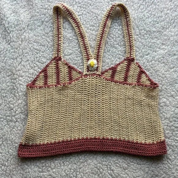 Listicle Cream and Dusty Rose Crochet Striped Tank Top - Picture 2 of 4